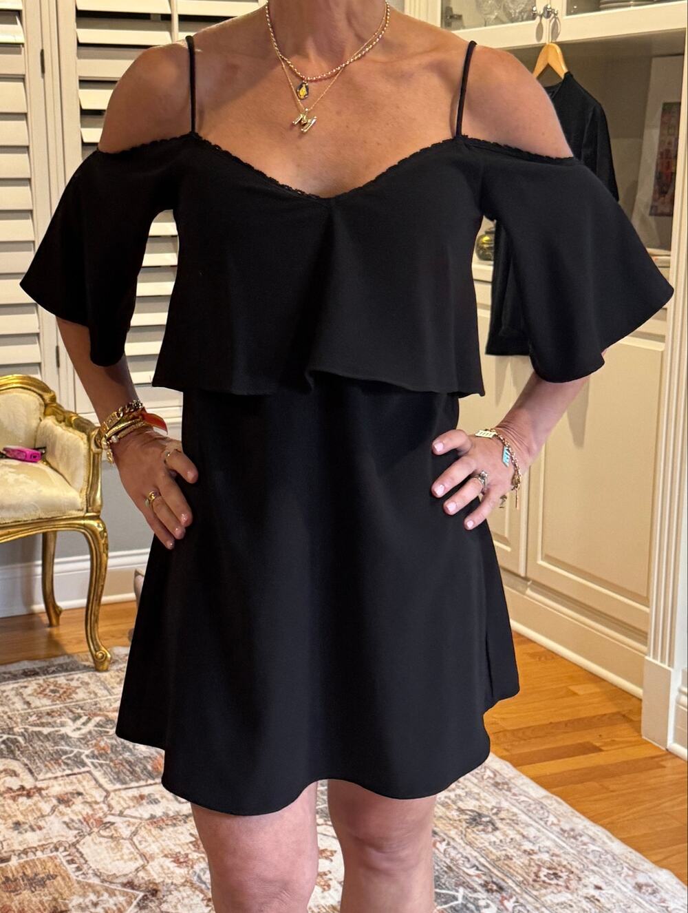 Zara Trafaluc collection Cold-Shoulder Flutter Sleeve Tiered Mini Dress Small